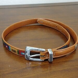 Brighton Skinny Beaded Leather Belt, Size M/32 - Vintage!